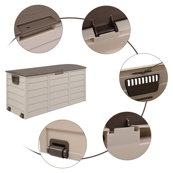 75-Gallon Outdoor Storage Box with Wheels – Brown, Weather-Resistant
