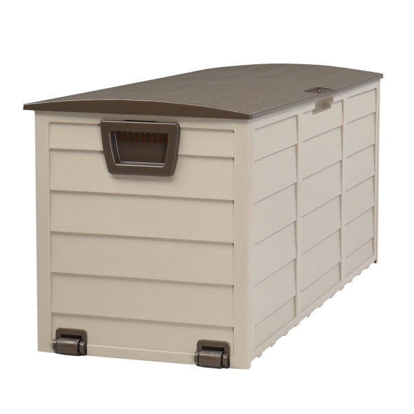 75-Gallon Outdoor Storage Box with Wheels – Brown, Weather-Resistant
