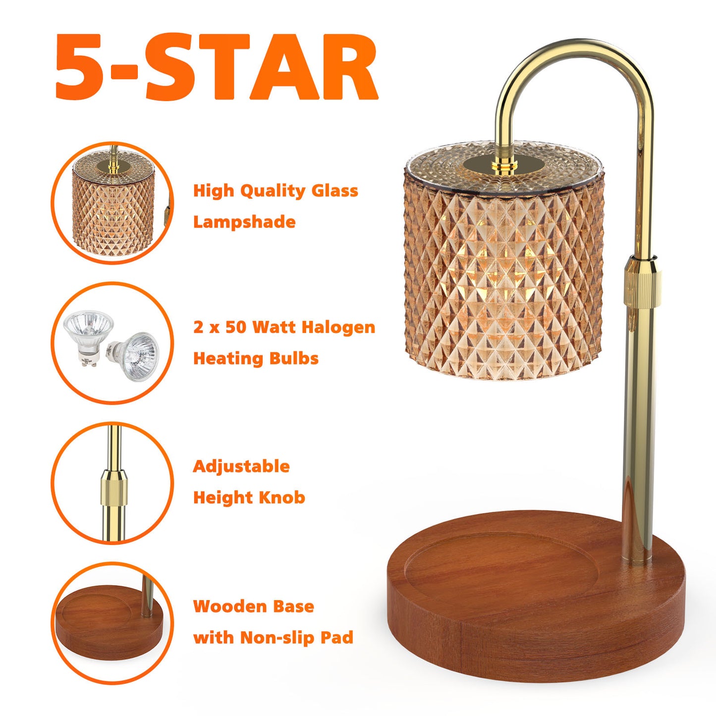Candle Warmer Lamp Dimmable With Timer, Height Adjustable Set