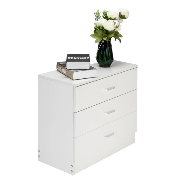 3-Drawer Bedside Table – White, Minimalist Storage Cabinet