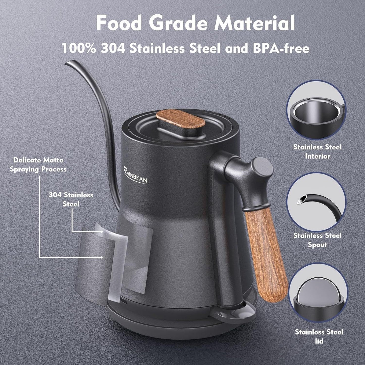 Stainless Steel Gooseneck Electric Kettle Auto Shutoff
