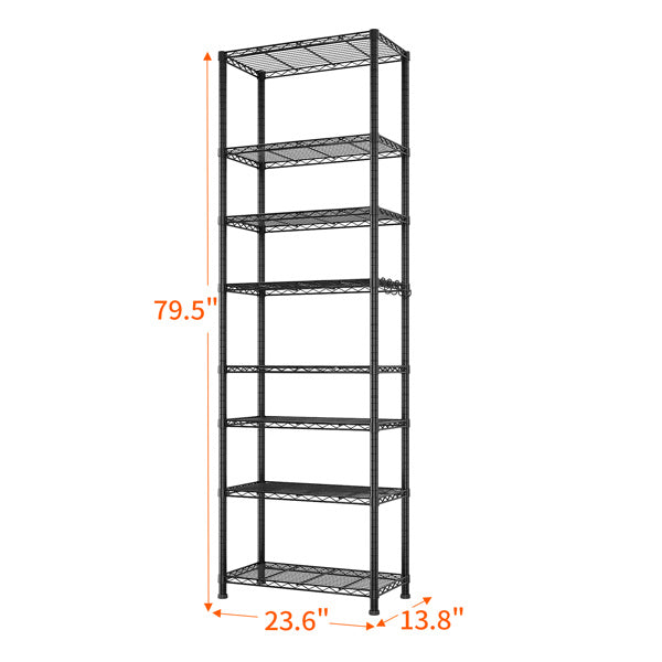 8-Tier Adjustable Storage Rack – Heavy-Duty Steel Shelving with Hooks
