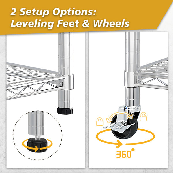Six Layer Segmented Display Rack With Rubber Wheels M8 Adjustable Feet And 4 S-hooks For Free Adjustment Of Layer Spacing