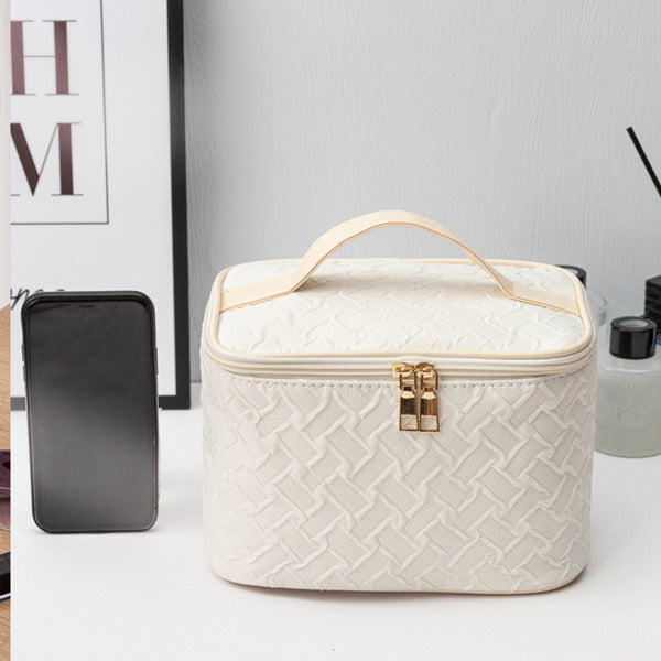 White Large-Capacity Travel Makeup Bag – Waterproof & Portable