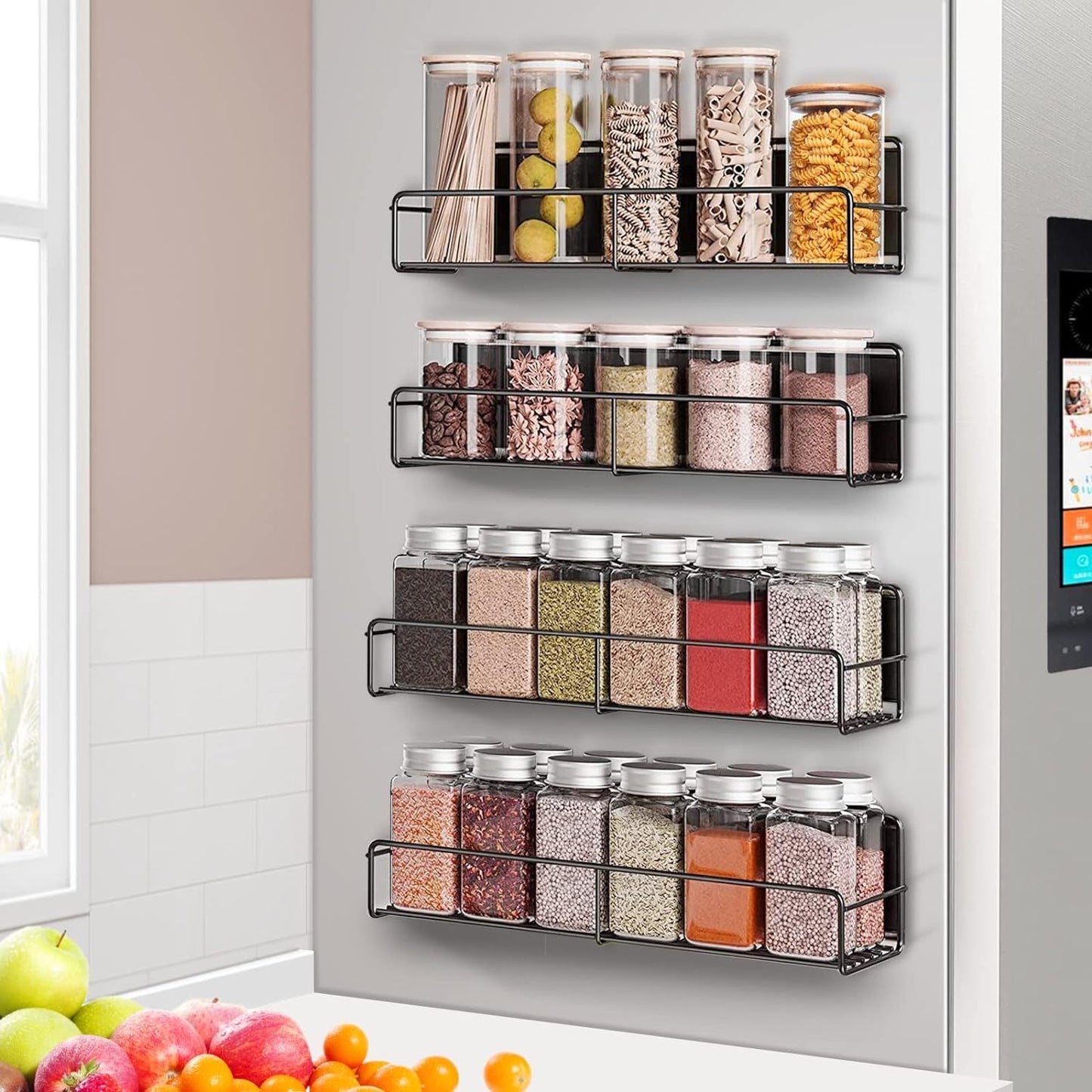 4Pcs Magnetic Spice & Necessities Shelf Rack Set