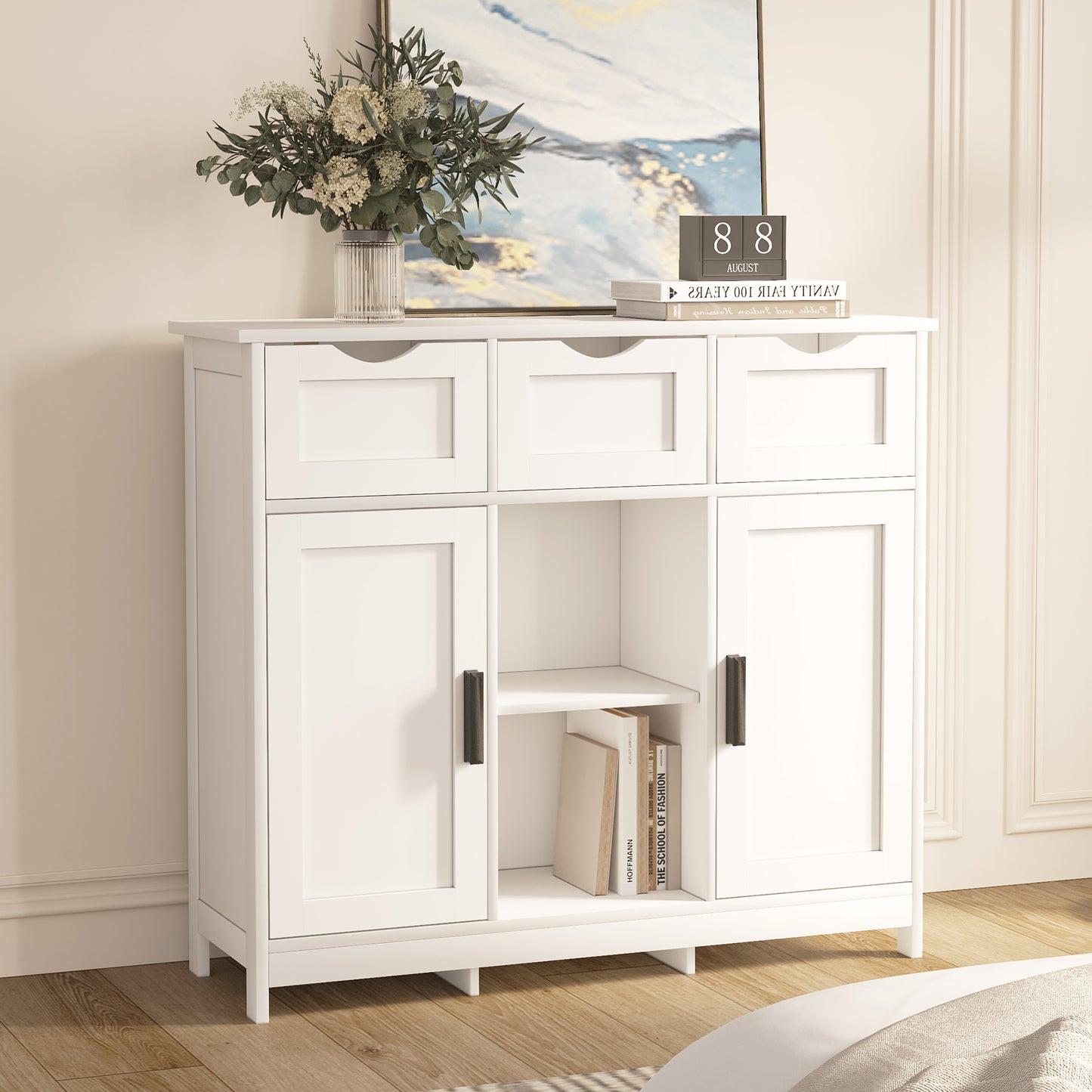 White Storage Cabinet with Drawers & Adjustable Shelves
