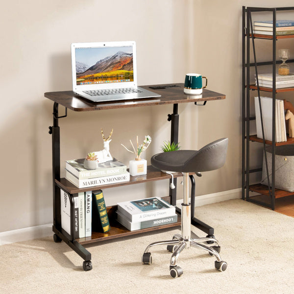 Adjustable Computer Desk with USB Ports & AC Outlets – Retro Brown