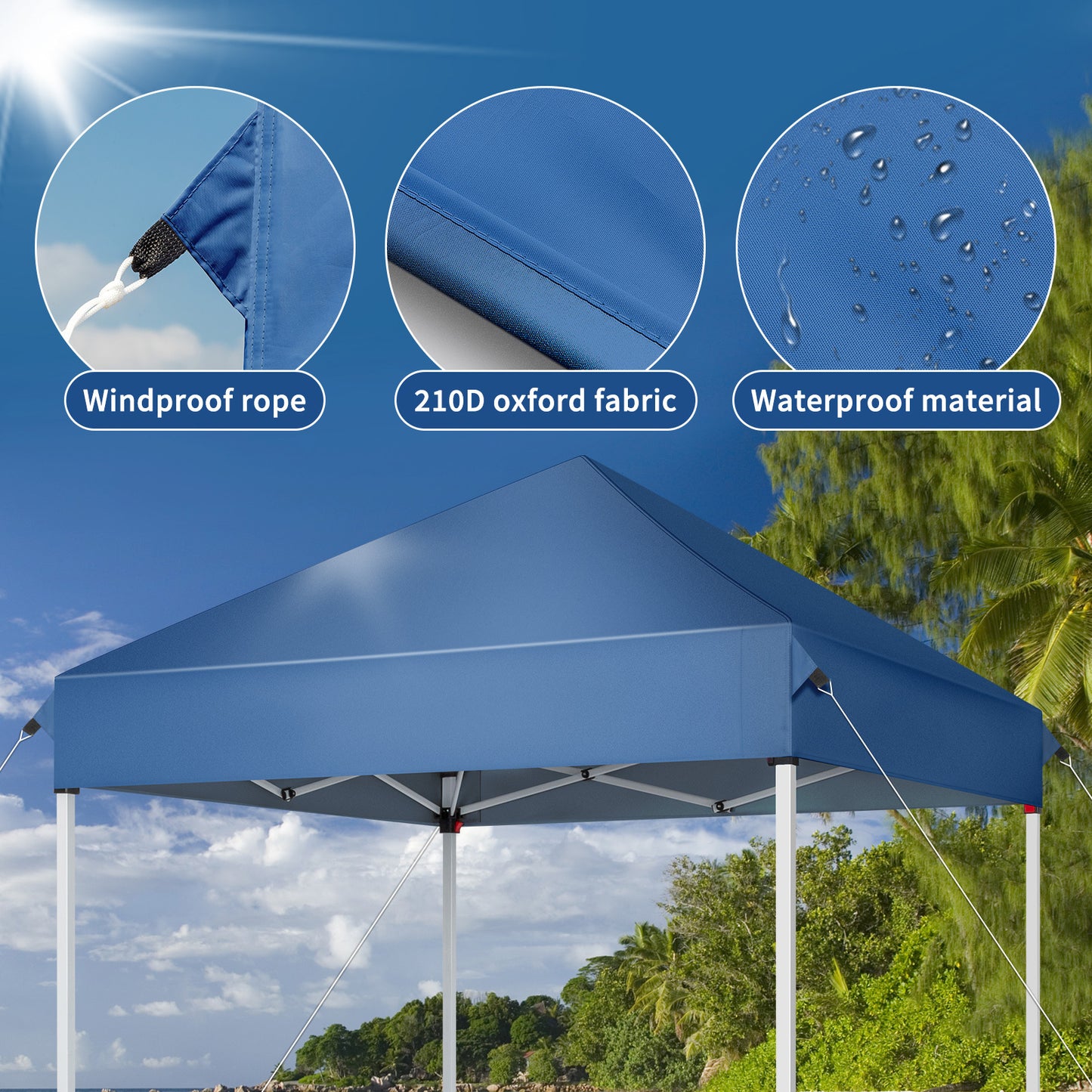 5x5ft Foldable Outdoor Awning – Blue, UV-Resistant & Waterproof Canopy