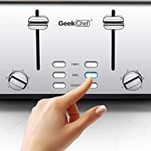 Stainless Steel Wide Slot 4 Slice Toaster Dual Control Panels