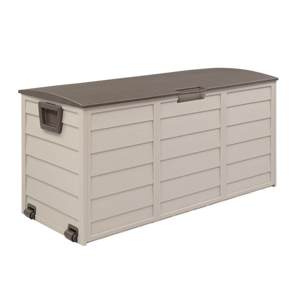 75-Gallon Outdoor Storage Box with Wheels – Brown, Weather-Resistant