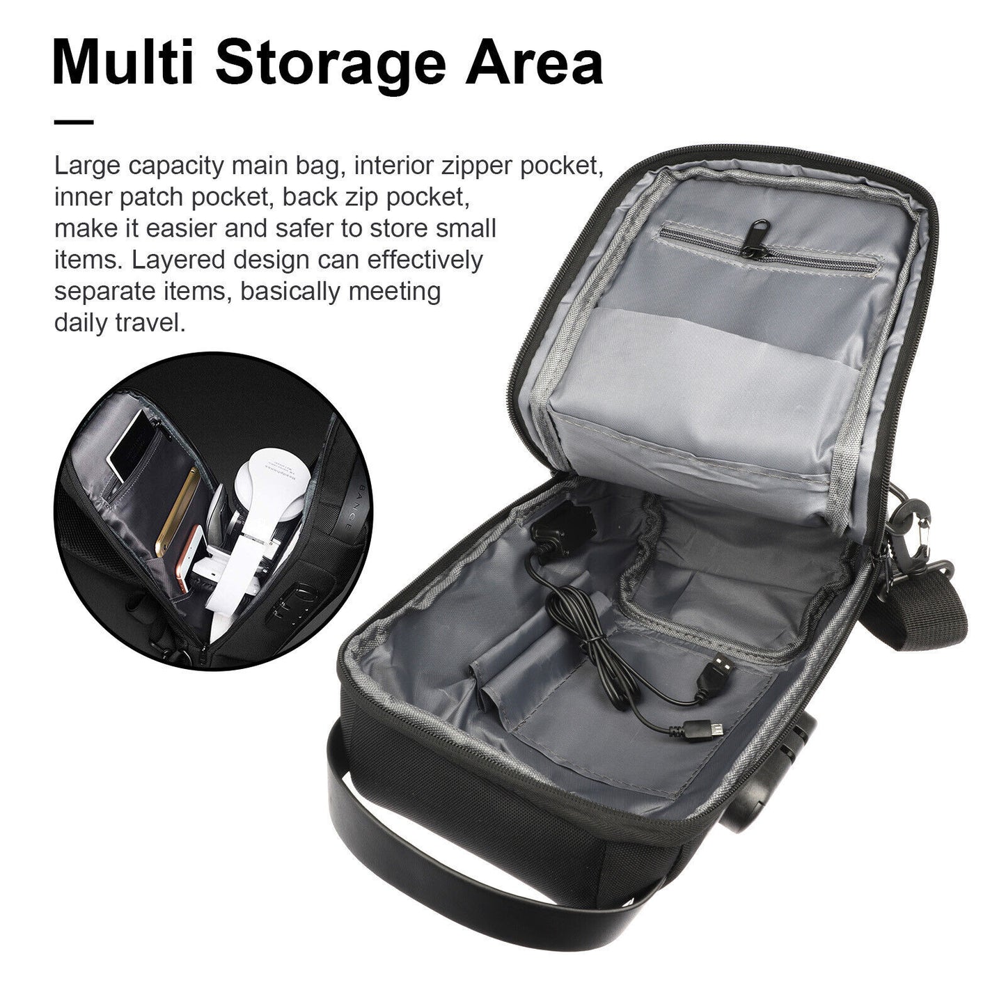 Anti-theft Waterproof Crossbody Bag USB Charger Port