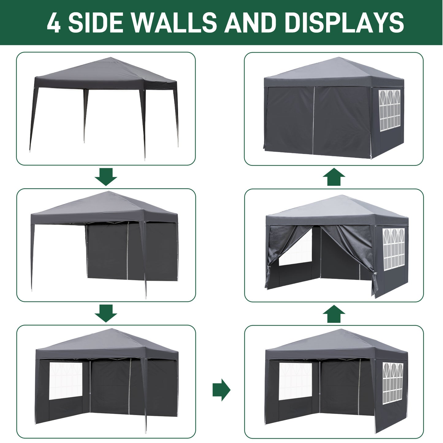 10x10ft Portable Canopy Tent with 4 Sidewalls – Dark Grey
