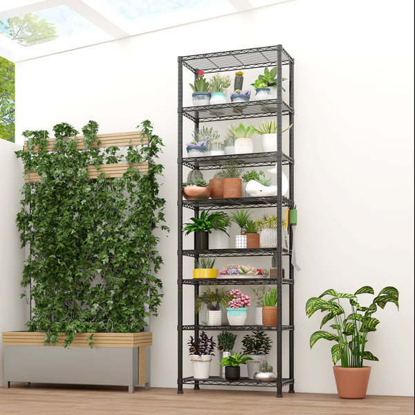 8-Tier Adjustable Storage Rack – Heavy-Duty Steel Shelving with Hooks