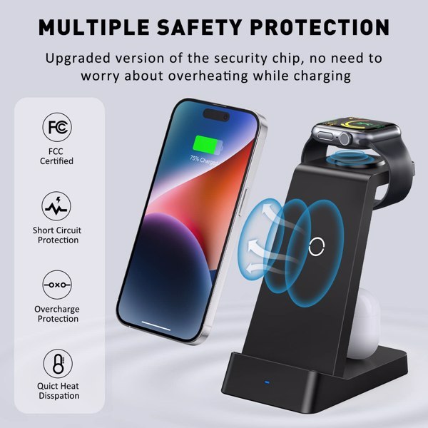 3-in-1 Wireless Charging Station – Fast 18W Charger for Apple & Android