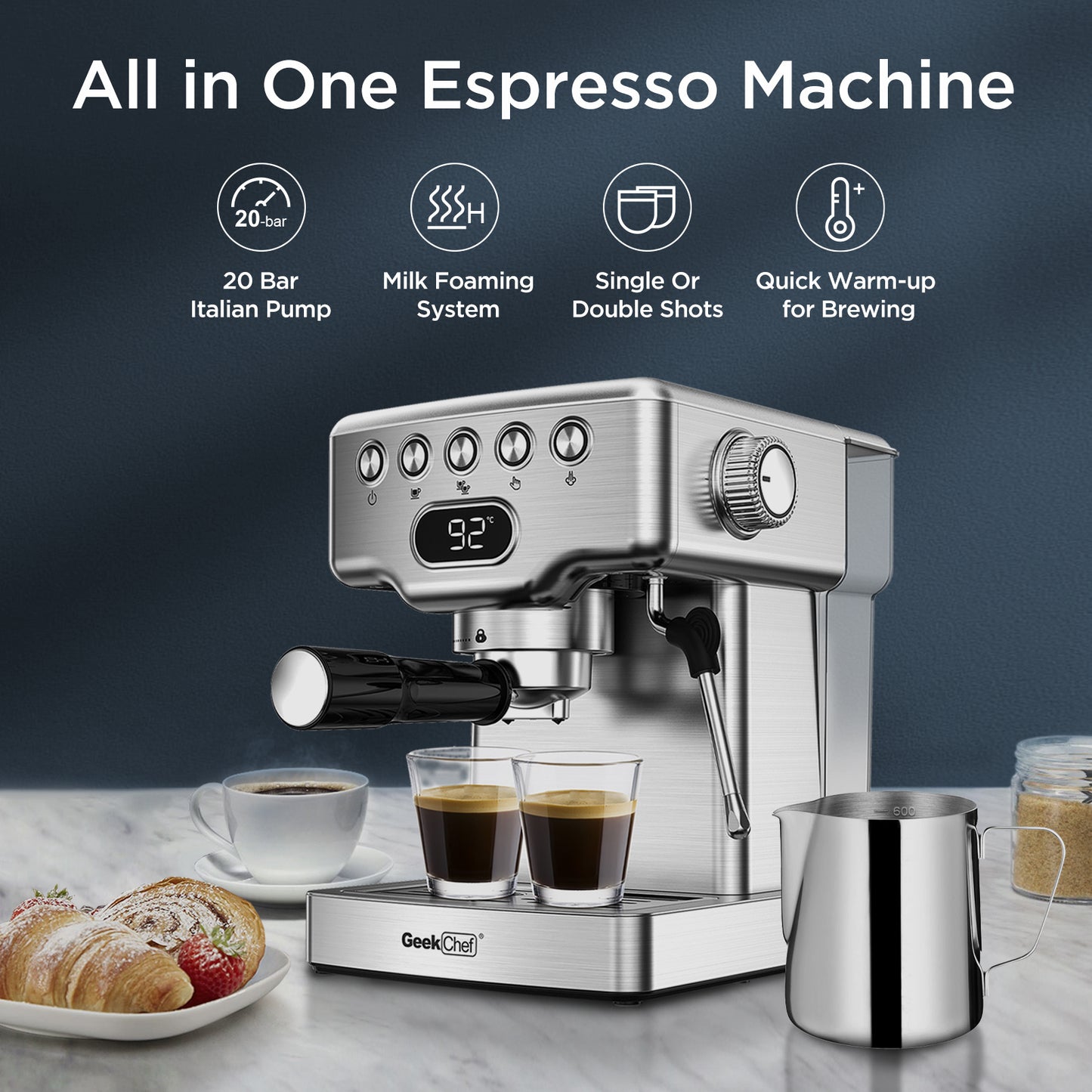 20 Bar Espresso Machine Filter & Frother Set 1.8L