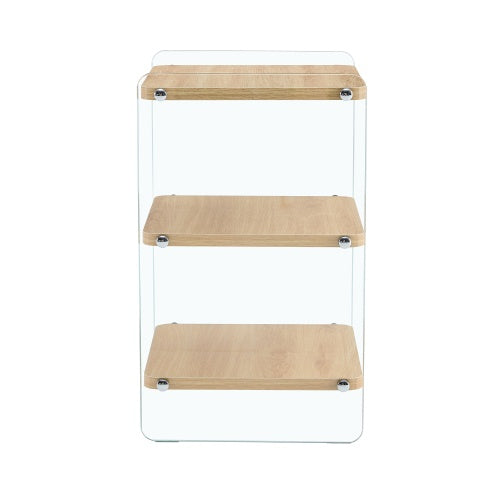 3-Tier Bedside Cabinet with Glass Panels & MDF Wood Finish