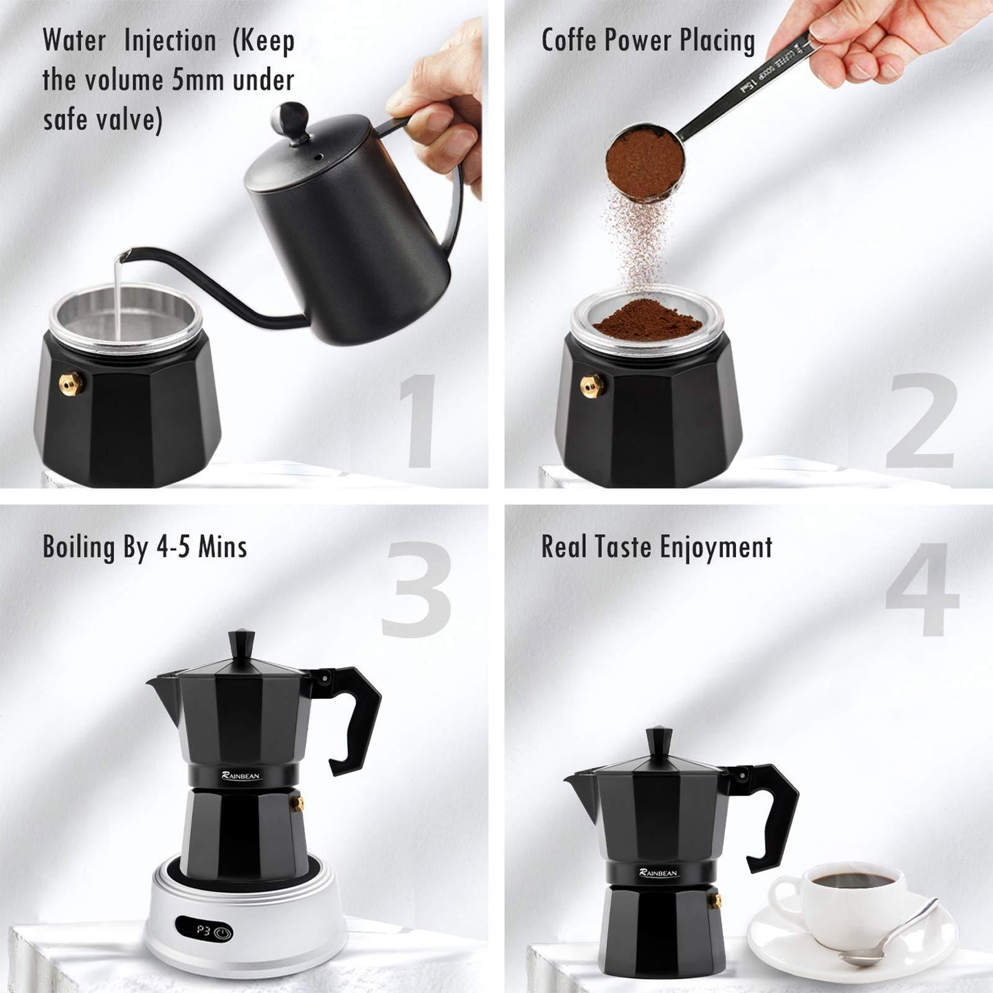 Stovetop Moka Espresso Maker 6-12 Cups 300-600ml Set