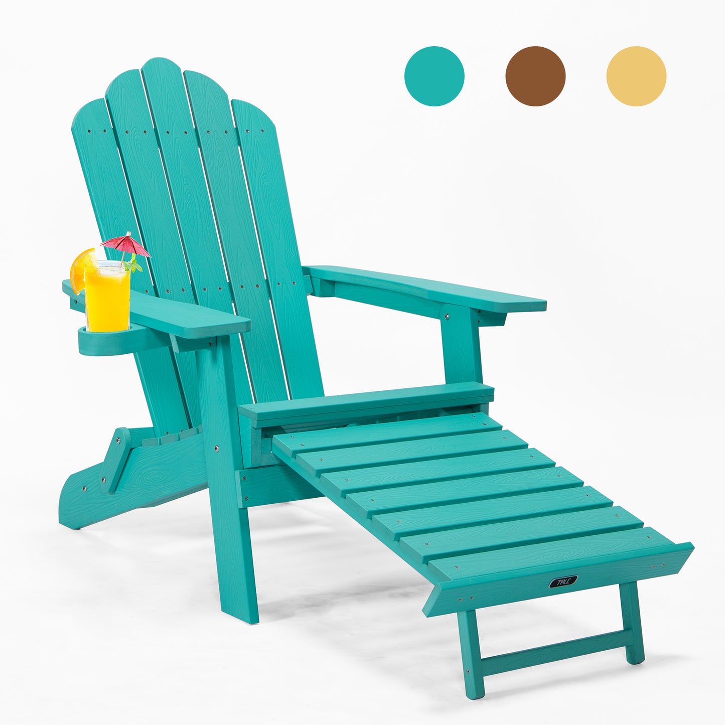 Folding Adirondack Chair Pullout Ottoman With Cup Holder