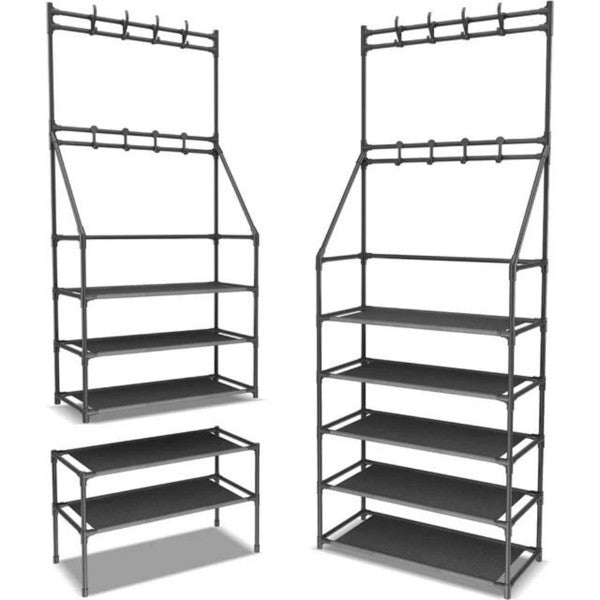 5-Tier Freestanding Entryway Shoe & Coat Rack with 8 Hooks