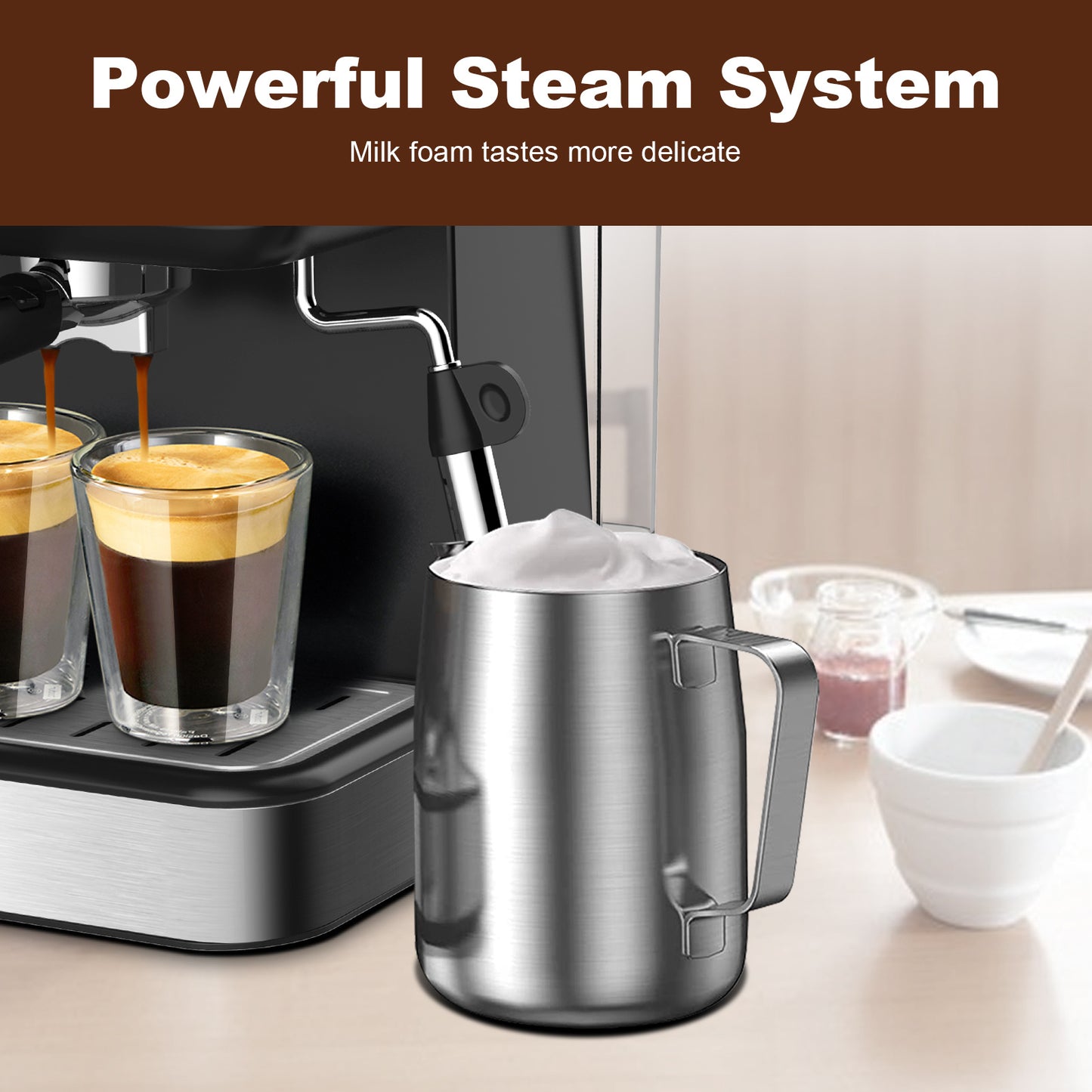 20 Bar Espresso Machine Filter & Frother Set 1.5L