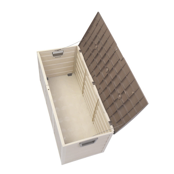 75-Gallon Outdoor Storage Box with Wheels – Brown, Weather-Resistant