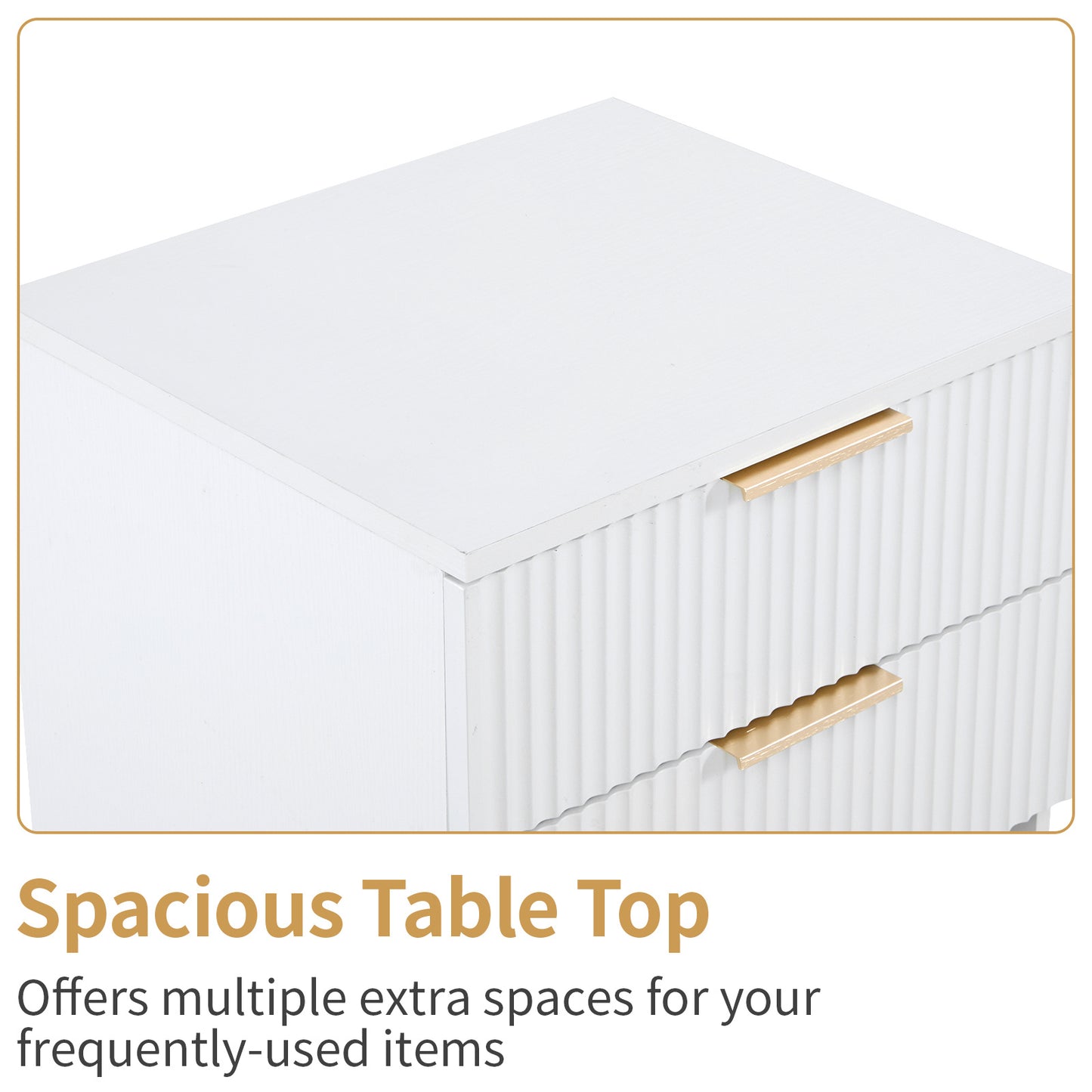 White 2-Drawer Bedside Cabinet – Wave Pattern, Compact & Stylish