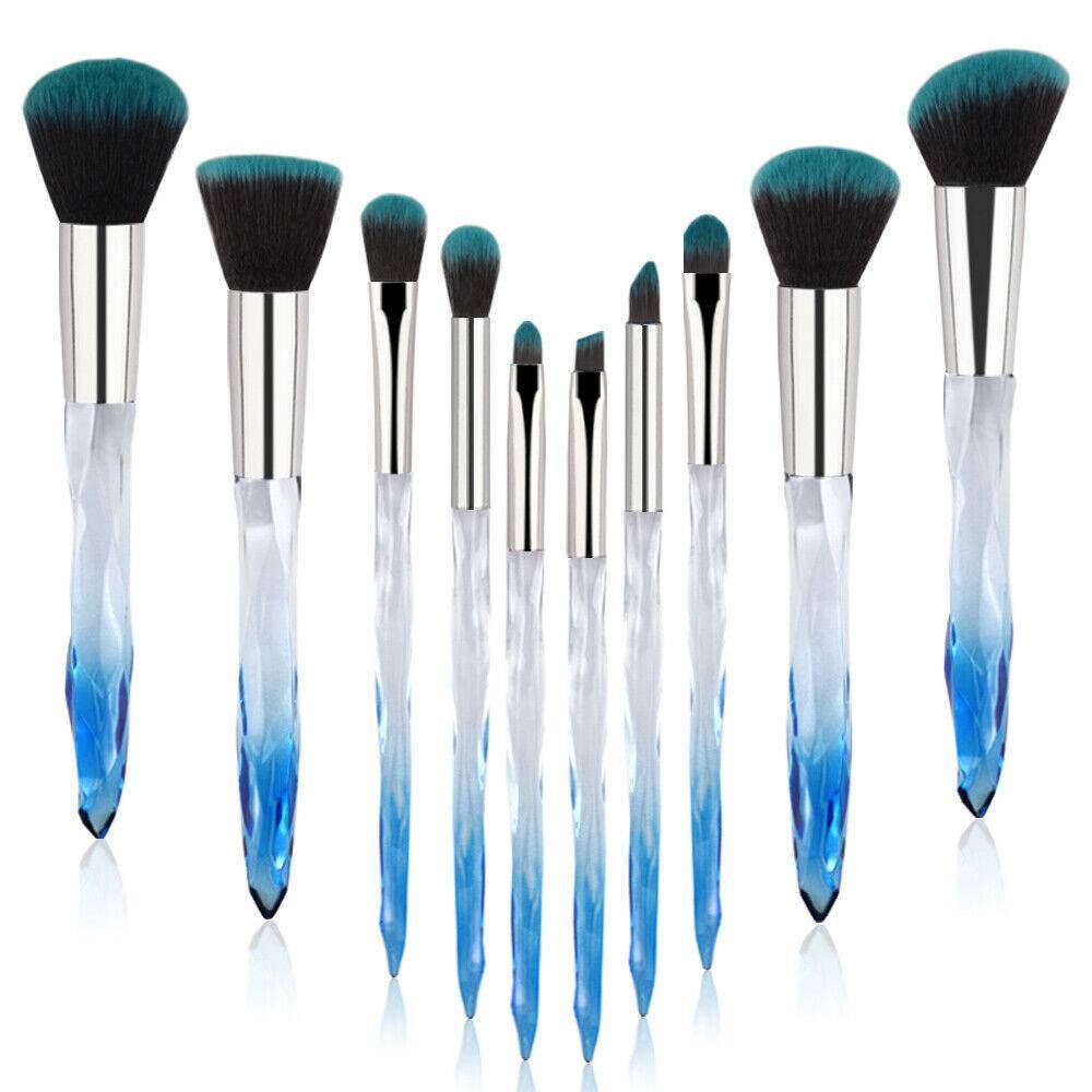 10pcs Crystal Blue Professional Makeup Brush Set