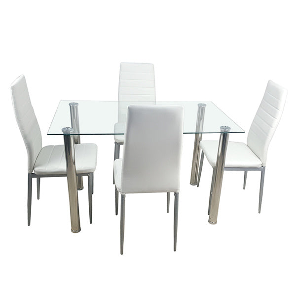 Set of 4 PU Leather Dining Chairs – High Back & Metal Frame