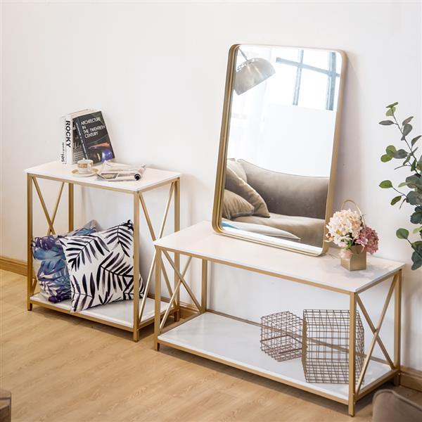 2-Tier X-Frame Console Table – White & Gold, Modern Entryway Table