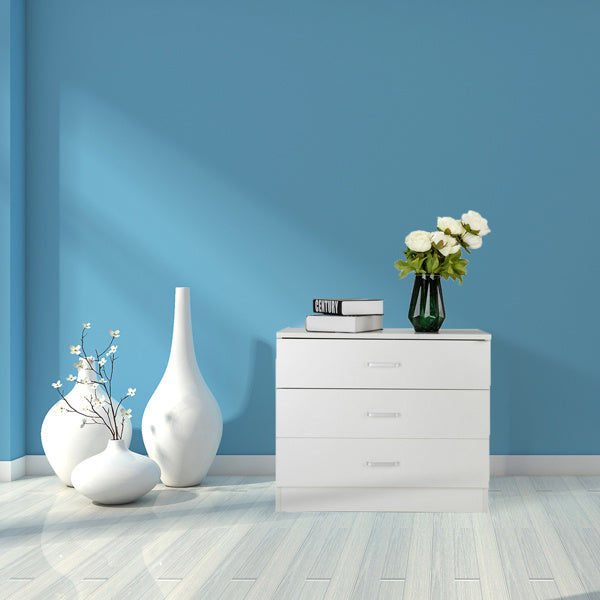 3-Drawer Bedside Table – White, Minimalist Storage Cabinet