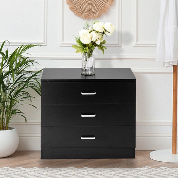3-Drawer Bedside Storage Table – Black Minimalist Design