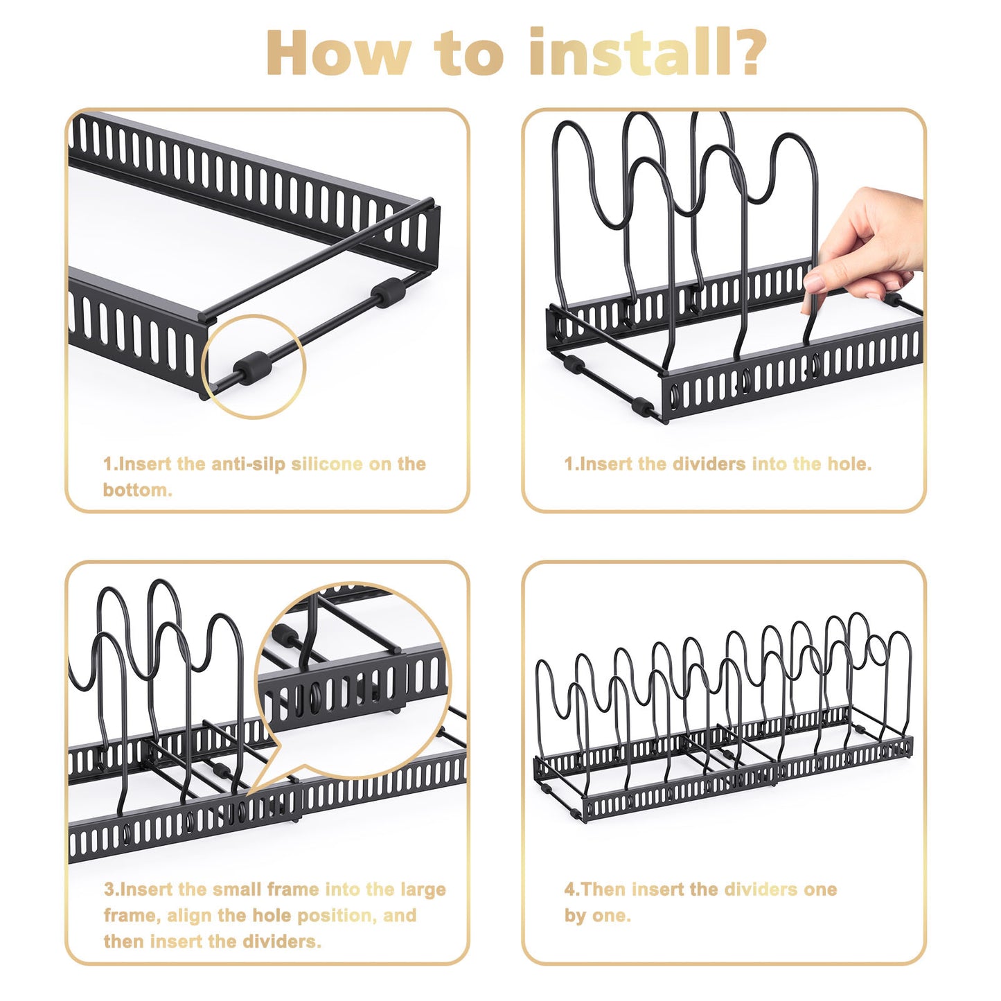 Adjustable Pots & Pans Lids Organizer Rack Dividers
