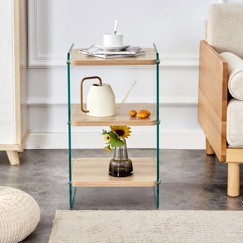 3-Tier Bedside Cabinet with Glass Panels & MDF Wood Finish