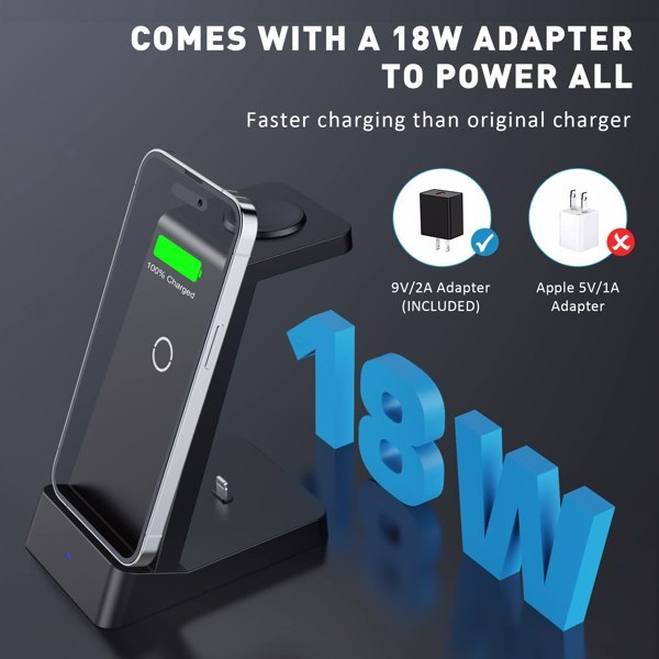 3-in-1 Wireless Charging Station – Fast 18W Charger for Apple & Android