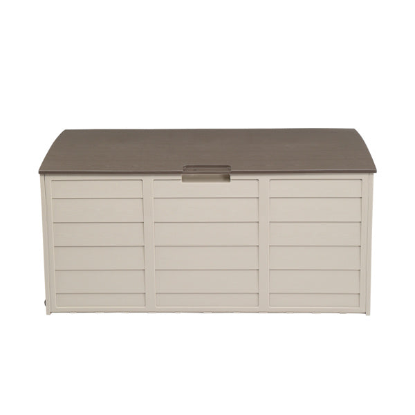 75-Gallon Outdoor Storage Box with Wheels – Brown, Weather-Resistant