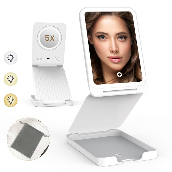 Rechargeable Travel Makeup Mirror with LED Lights & 5X Magnification