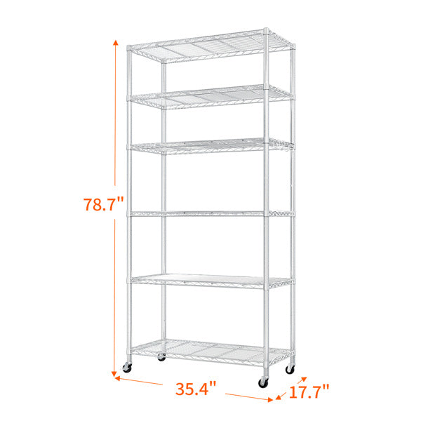 Six Layer Segmented Display Rack With Rubber Wheels M8 Adjustable Feet And 4 S-hooks For Free Adjustment Of Layer Spacing