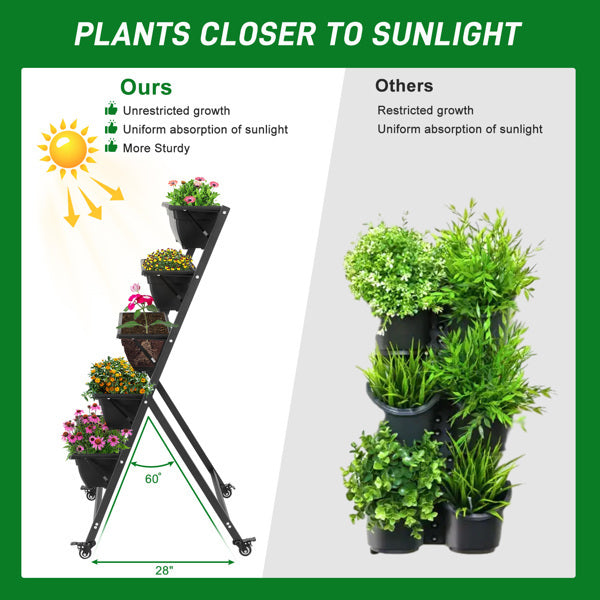 5-Tier Mobile Vertical Planter – Black PE Garden Bed with Wheels