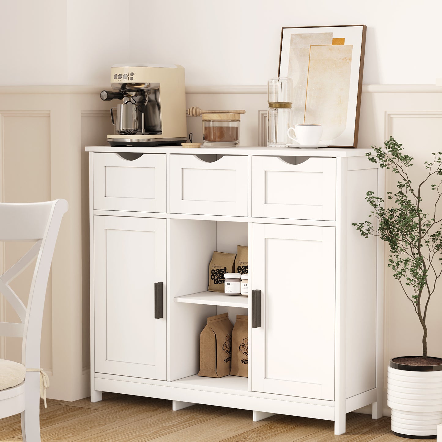 White Storage Cabinet with Drawers & Adjustable Shelves