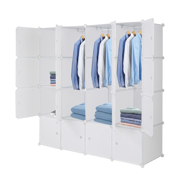 4-Tier 16-Cube Modular Wardrobe – Stackable DIY Closet Organizer