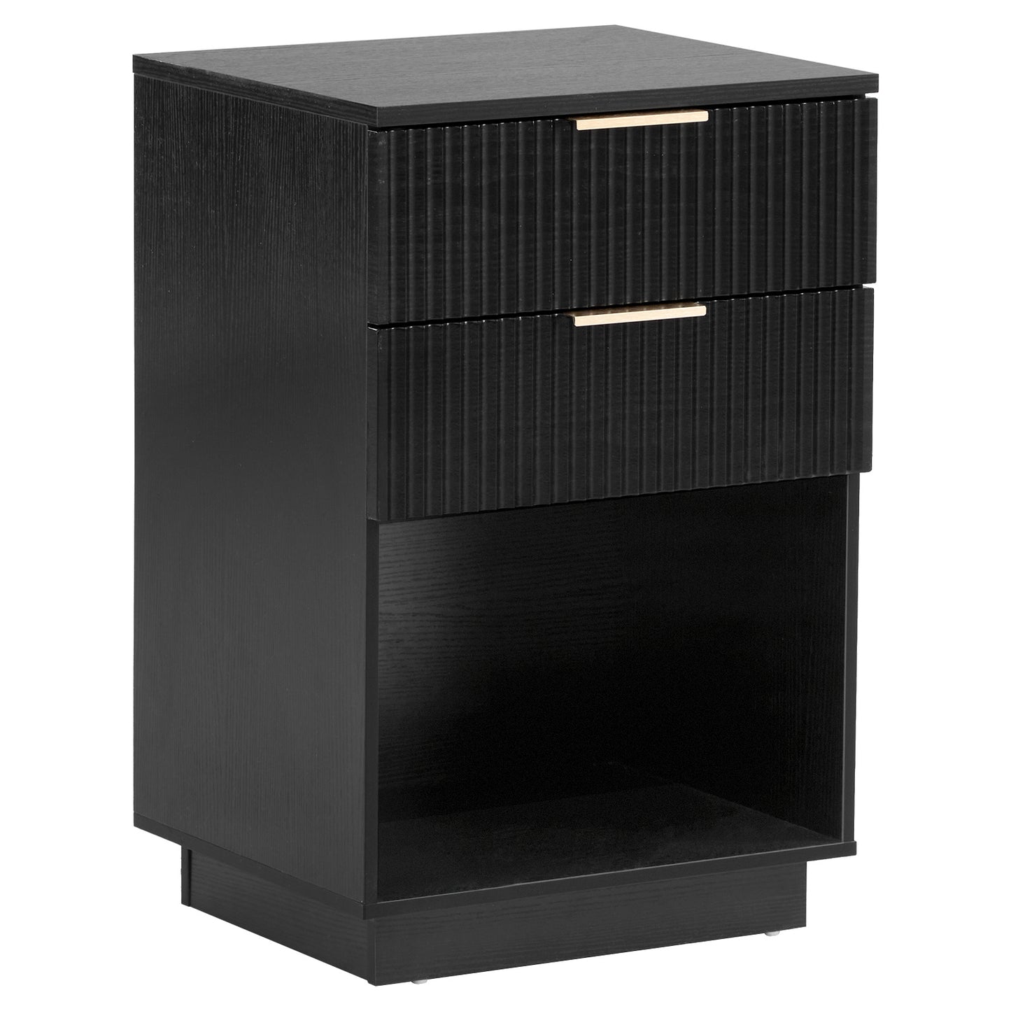 Black 2-Drawer Bedside Cabinet – Wave Pattern Design, Compact Storage