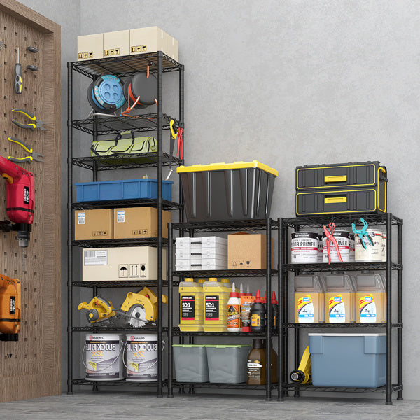 8-Tier Adjustable Storage Rack – Heavy-Duty Steel Shelving with Hooks