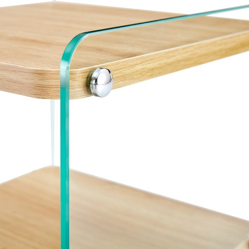 3-Tier Bedside Cabinet with Glass Panels & MDF Wood Finish
