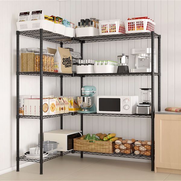 4-Tier L-Shaped Adjustable Storage Rack – Heavy-Duty Metal Shelving