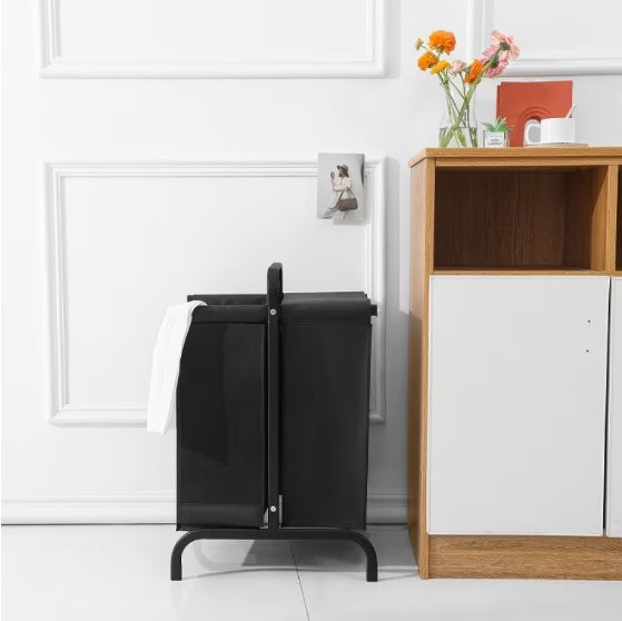 2-Tier 110L Laundry Basket Sorter – Black Oxford Fabric