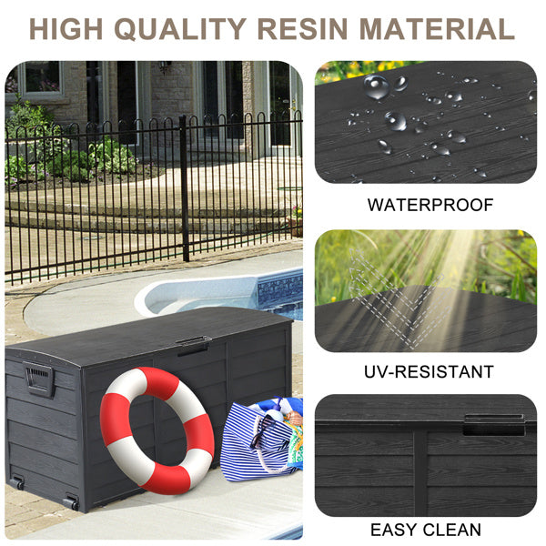280L Outdoor Storage Box with Wheels – Black, Weather-Resistant
