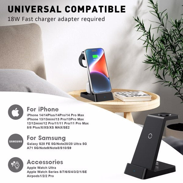 3-in-1 Wireless Charging Station – Fast 18W Charger for Apple & Android