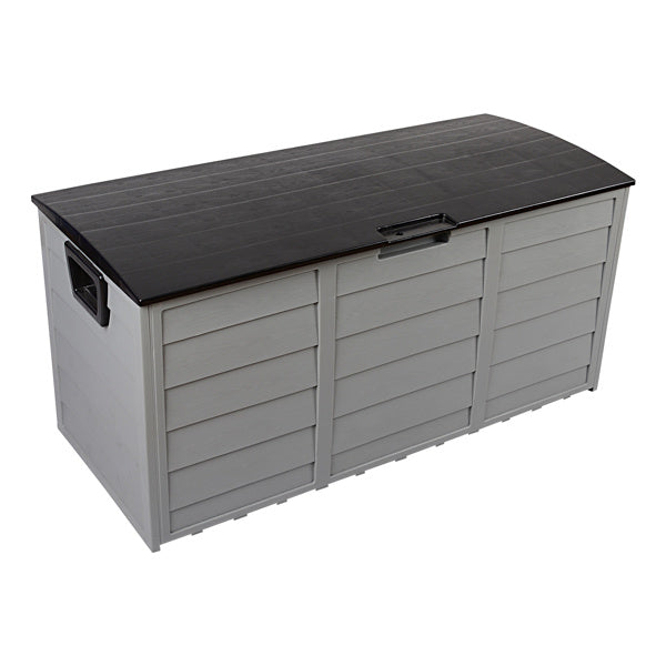 75-Gallon Outdoor Storage Box with Wheels – Black & Grey, Weather-Resistant
