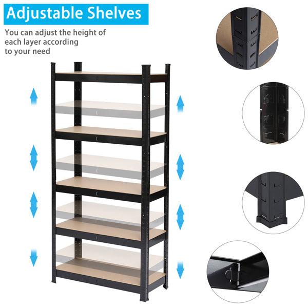5-Tier Black Metal Storage Rack – Heavy-Duty Shelving with MDF Boards
