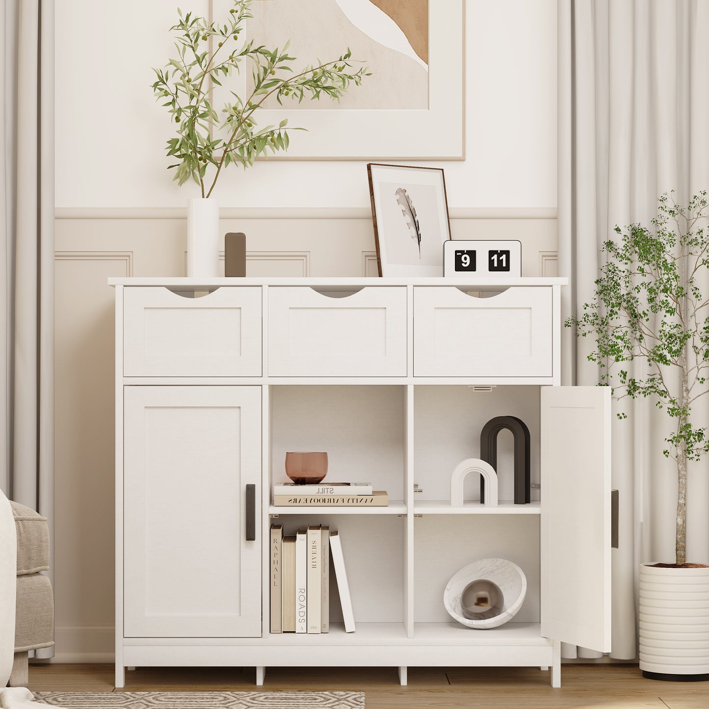 White Storage Cabinet with Drawers & Adjustable Shelves